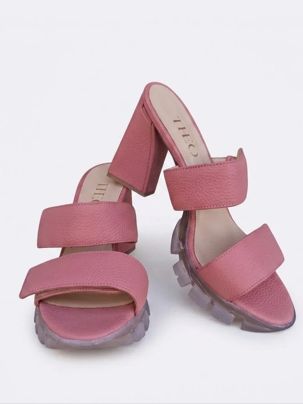 THEO Dusty Rose Chunky Platform Block Heel Slide Sandals Sz. 40/9 Barbie